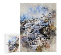 500 PCS Puzzle For Adults Santorini in Watercolor Jigsaw for Adults Relax Games Staycation Kill Time Deal As Gifts for The Whole Family 500 PCS