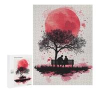 500 PCS Puzzle For Adults Silhouette Couple Under Red Moon Jigsaws for Adults Puzzle Enhance Memory Fun Activities at Home for Is Ideal As A Gift 500 PCS