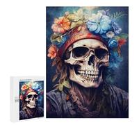 500 PCS Puzzle for Adults Skull with Floral Crown-1 Adult Jigsaw Puzzle Brain Teaser Game But Fun And Humorous Fun at Home Activities, 500 PCS