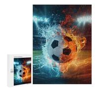 500 PCS Puzzle For Adults Soccer Ball Fire Water Effect Jigsaw Puzzles for Teenagers Staycation Kill Time Challenging To Complete Educational Family Game 500 PCS