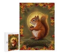 500 PCS Puzzle For Adults Squirrel with Acorn in Autumn Frame Jigsaws for Adults Relax Games Pattern Assembly Deal As Gifts for The Whole Family 500 PCS