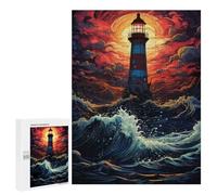 500 PCS Puzzle For Adults Stormy Lighthouse at Sunset Jigsaw Puzzles for Teenagers Staycation Kill Time Challenging To Complete Educational Family Game 500 PCS
