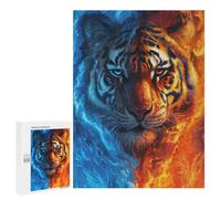 500 PCS Puzzle For Adults Tiger Fire And Ice Art Print-2 Jigsaw Puzzles for Teenagers Staycation Kill Time Challenging To Complete Educational Family Game 500 PCS