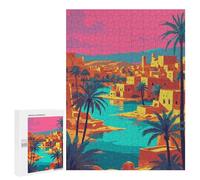 500 PCS Puzzle for Adults Vibrant Desert Oasis Cityscape Illustration Adult Jigsaw Puzzle Brain Teaser Game But Fun And Humorous Fun at Home Activities, 500 PCS