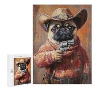 500 PCS Puzzle For Adults Western Pug Sheriff Art Print Puzzle For Teenagers Analysis And Logic Help The Brain Exercise Deal As Gifts for The Whole Family 500 PCS