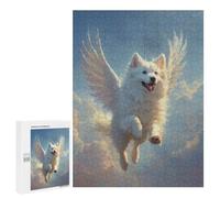 500 PCS Puzzle For Adults Winged Samoyed Dog Flying in Sky Samoyed Angel Heavenly Tribute Art Jigsaw for Adults Relax Games Staycation Kill Time Deal As Gifts for The Whole Family 500 PCS