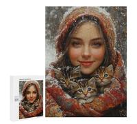 500 PCS Puzzle For Adults Winter Cozy Kitten Portrait Puzzle For Teenagers Analysis And Logic Help The Brain Exercise Deal As Gifts for The Whole Family 500 PCS