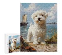 500 PCS Puzzle For Teenagers Beachside Pup with Sailing Boat Adult Jigsaw Puzzles Difficult Hard Challenging To Complete Challenging Family Fun Game 500 PCS