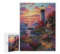 500 PCS Puzzle for Teenagers Coastal Lighthouse Sunset Scene Puzzle For Teenagers Family Activities Parent-child Interaction Gifts for Friends And Family 500 PCS