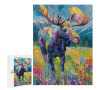 500 PCS Puzzle For Teenagers Colorful Moose Painting Artwork Adult Jigsaw Puzzles Difficult Hard Challenging To Complete Challenging Family Fun Game 500 PCS