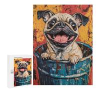 500 PCS Puzzle For Teenagers Happy Pug in Trash Can Adult Jigsaw Puzzles Difficult Hard Challenging To Complete Challenging Family Fun Game 500 PCS