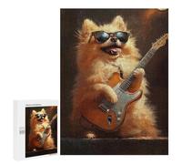 500 PCS Puzzle For Teenagers Pomeranian Playing Guitar Art Print Adult Jigsaw Puzzles Difficult Hard Challenging To Complete Challenging Family Fun Game 500 PCS