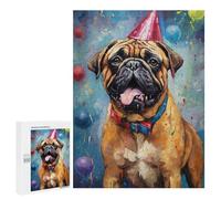 500 PCS Puzzle For Teenagers Pug Party Hat Painting Adult Jigsaw Puzzles Stress Reliever Challenging To Complete Birthday And Unique Gifts 500 PCS