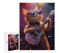 500 PCS Puzzle For Teenagers Rock Star Kitten Guitar -2 Adult Jigsaw Puzzles Difficult Hard Challenging To Complete Challenging Family Fun Game 500 PCS