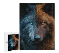 500 PCS Puzzle For Teenagers Two-faced Wolf with Blue And Orange Fur Adult Jigsaw Puzzles Difficult Hard Challenging To Complete Challenging Family Fun Game 500 PCS