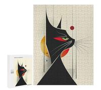 500 PCS Puzzle For Teenagerss Abstract Black Cat Vector Portrait with Red Eyes Puzzles for Adults DIY Toys But Fun And Humorous Unique Gifts for Birthday And Christmas 500 PCS