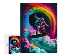 500 PCS Puzzle For Teenagerss Astronaut Surfing Rainbow Wave -2 Adult Jigsaw Puzzle Toy Wall Decor Hand Speed Race Unique Gifts for Birthday And Christmas 500 PCS