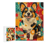 500 PCS Puzzle for Teenagerss Corgi in Retro Style Welsh Corgi Art Print - Vibrant And Abstract Dog Decor Adult Jigsaw Puzzle Family Games Enhance Memory Gifts for Friends And Family 500 PCS