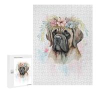 500 PCS Puzzle For Teenagerss Floral English Mastiff Art Jigsaw for Adults Relax Games Pattern Assembly Unique Gifts for Birthday And Christmas 500 PCS