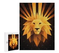 500 PCS Puzzle For Teenagerss Golden Lion Vector Portrait with Radiant Rays Puzzles for Adults DIY Toys But Fun And Humorous Unique Gifts for Birthday And Christmas 500 PCS