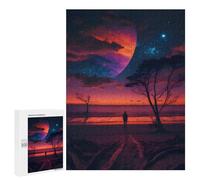 500 PCS Puzzle for Teenagerss Mystical Beach Under A Giant Planet Adult Jigsaw Puzzle Family Games Enhance Memory Gifts for Friends And Family 500 PCS