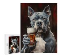 500 PCS Puzzle For Teenagerss Pitbull Dog Holding Beer Adult Jigsaw Puzzle Toy Wall Decor Hand Speed Race Unique Gifts for Birthday And Christmas 500 PCS
