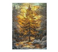 500 PCS Puzzle For Teenagerss Stained Glass Pine Tree Jigsaw for Adults Brain Teaser Game Analysis And Logic Difficult And Challenge 500 PCS
