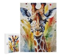 500 PCS Puzzle For Teenagerss Watercolor Painted Giraffe Adult Jigsaw Puzzle Toy Wall Decor Hand Speed Race Unique Gifts for Birthday And Christmas 500 PCS
