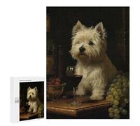 500 PCS Puzzle For Teenagerss Westie Enjoying Wine Jigsaw for Adults Relax Games Pattern Assembly Unique Gifts for Birthday And Christmas 500 PCS