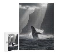 500 PCS Puzzles for Adults Breaching Whale at Coastal Cliffs in Black And White Jigsaws for Adults Relax Games Presents for Women Birthday And Unique Gifts 500 PCS
