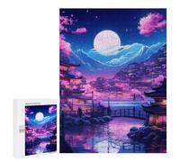 500 PCS Puzzles for Adults Cherry Blossom Moonlit Village Puzzle For Teenagers Birthday Present Difficult And Challenge Unique Birthday And Xmas Gifts 500 PCS