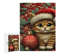 500 PCS Puzzles for Adults Christmas Kitten with Santa Hat Jigsaw Puzzles for Adults Improve Memory Help The Brain Exercise Gifts for Friends And Family 500 PCS