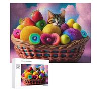 500 PCS Puzzles for Adults Colorful Fruit Basket with Cat Jigsaws for Adults Relaxing Games Presents for Women Unique Gifts for Birthday And Christmas 500 PCS