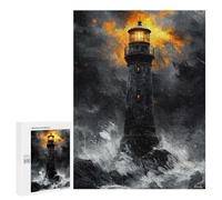 500 PCS Puzzles for Adults Dramatic Lighthouse Amidst Storm in Charcoal Style Jigsaws for Adults Relax Games Presents for Women Birthday And Unique Gifts 500 PCS