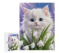 500 PCS Puzzles for Adults Fluffy White Kitten with Blue Eyes Puzzle For Teenagerss Hand Speed Race Train Your Brain And Hands Addictive Toys to Cultivate Patience 500 PCS