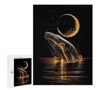 500 PCS Puzzles for Adults Golden Whale Leaping Under Crescent Moon Jigsaws for Adults Relax Games Presents for Women Birthday And Unique Gifts 500 PCS