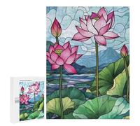 500 PCS Puzzles for Adults Lotus Flowers in Stained Glass Jigsaws for Adults Relax Games Presents for Women Birthday And Unique Gifts 500 PCS