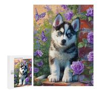 500 PCS Puzzles for Adults Painted Husky with Flowers -1 Puzzle For Teenagers Birthday Present Difficult And Challenge Unique Birthday And Xmas Gifts 500 PCS