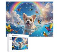 500 PCS Puzzles for Adults Rainbow Dog with Birds Jigsaws for Adults Relaxing Games Presents for Women Unique Gifts for Birthday And Christmas 500 PCS