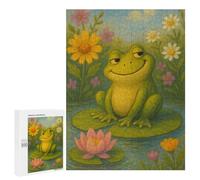 500 PCS Puzzles for Adults Smiling Frog on Lily Pad Painting Jigsaws for Adults Relax Games Presents for Women Birthday And Unique Gifts 500 PCS