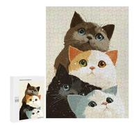 500 PCS Puzzles for Adults Stack of Four Cute Cats Jigsaws for Adults Relax Games Presents for Women Birthday And Unique Gifts 500 PCS