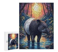 500 PCS Puzzles for Adults Tapir in Water Stained Glass Style Jigsaws for Adults Relax Games Presents for Women Birthday And Unique Gifts 500 PCS