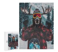 500 PCS Puzzles for Adults Winter Wonderland Moose Snowboarder Puzzle For Teenagers Birthday Present Difficult And Challenge Unique Birthday And Xmas Gifts 500 PCS