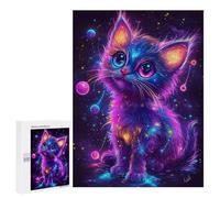 500 PCS Puzzles for Teenagers Neon Galaxy Kitten Jigsaw Puzzles for Teenagers Staycation Kill Time Help The Brain Exercise Family Fun & Game Night 500 PCS