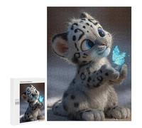 500 PCS Puzzles for Teenagers Snow Leopard Cub with Butterfly Jigsaw Puzzles for Teenagers Staycation Kill Time Help The Brain Exercise Family Fun & Game Night 500 PCS