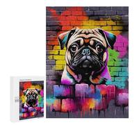 500 PCS Puzzles for Teenagerss Aesthetic Pug Dog Graffiti Puzzle for Adults Fun Games Staycation Kill Time Help The Brain Exercise 500 PCS