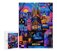 500 PCS Puzzles for Teenagerss Barcelona Colorful Urban Mosaic Illustration Puzzle for Adults Fun Games Staycation Kill Time Help The Brain Exercise 500 PCS