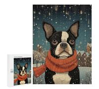 500 PCS Puzzles for Teenagerss Boston Terrier Art Piece Puzzle for Adults Fun Games Staycation Kill Time Help The Brain Exercise 500 PCS