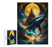 `500 PCS Puzzles for Teenagerss Celestial Whale & Moonlit Fantasy Citadel - Surreal Cosmic Ocean Artwork Puzzles for Adults Family Games Difficult Challenge Help The Brain Exercise 500 PCS