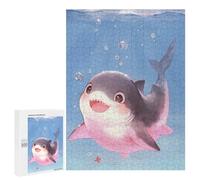 `500 PCS Puzzles for Teenagerss Cute Cartoon Shark in Blue Water Puzzles for Adults Family Games Difficult Challenge Help The Brain Exercise 500 PCS